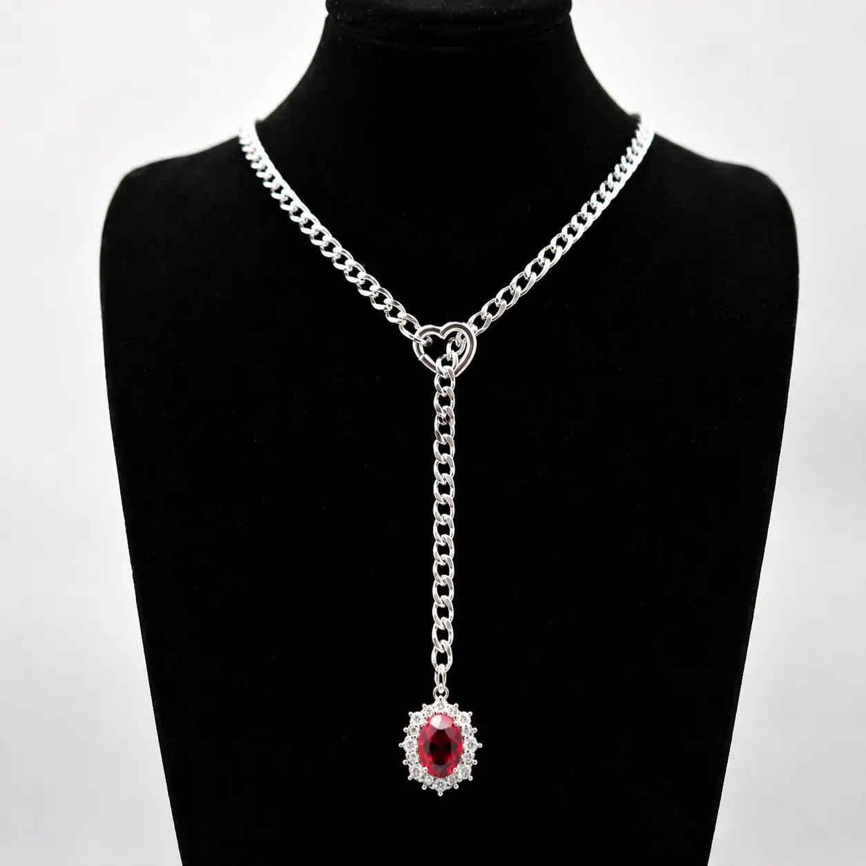 Oval Gem Slip Chain Jewelry Necklace, Adjustable Durable Thick Chain for Couples, Gf, Bf, Fashion Jewelry for Alternative Women & Men, Gothic Girl Chain Daily Collar, Altfashion Necklace with Pull Chain