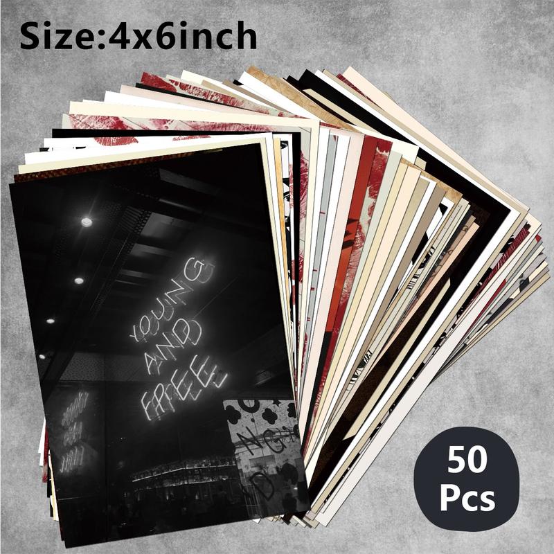 50 Deep Aesthetic Pictures, Vintage Rock Poster Wall Decor, Bedroom Retro Music Stickers, Fashionable Art Prints, Abstract Pattern Print, Room Wall Mosaic Set