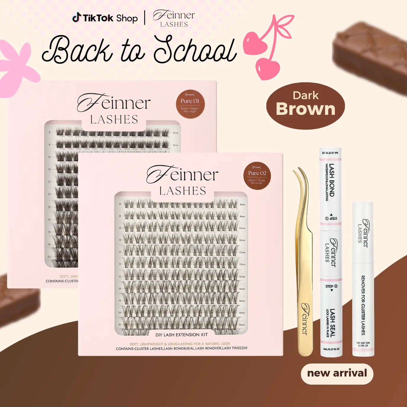 feinner Dark Brown Lash Clusters | Natural Daily DIY Lash Kit | Invisible Band | Lightweight & Beginner-Friendly | 8–16mm D Curl | Soft Dark Brown Lashes for Effortless Natural Look,sunscreen  back to school