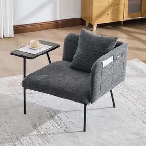 Leisure Chair, Lounge Relaxing Chair with Small Table and Back Pillow, Modern Upholstered Chairs with Metal Legs and Side Pockets , designed chair,Single Sofa for Living Room/Bedroom/Garden