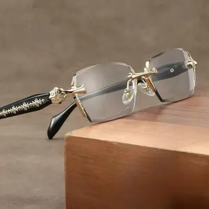 Anti Blue Light Rimless ReadingGlasses Fashion Women Men Diamond Cut Edge Presbyopic Eyeglasses Anti-fatigue Eyewear Anti UV Ray Computer Gaming Glasses Blue Blockers for Women/Men