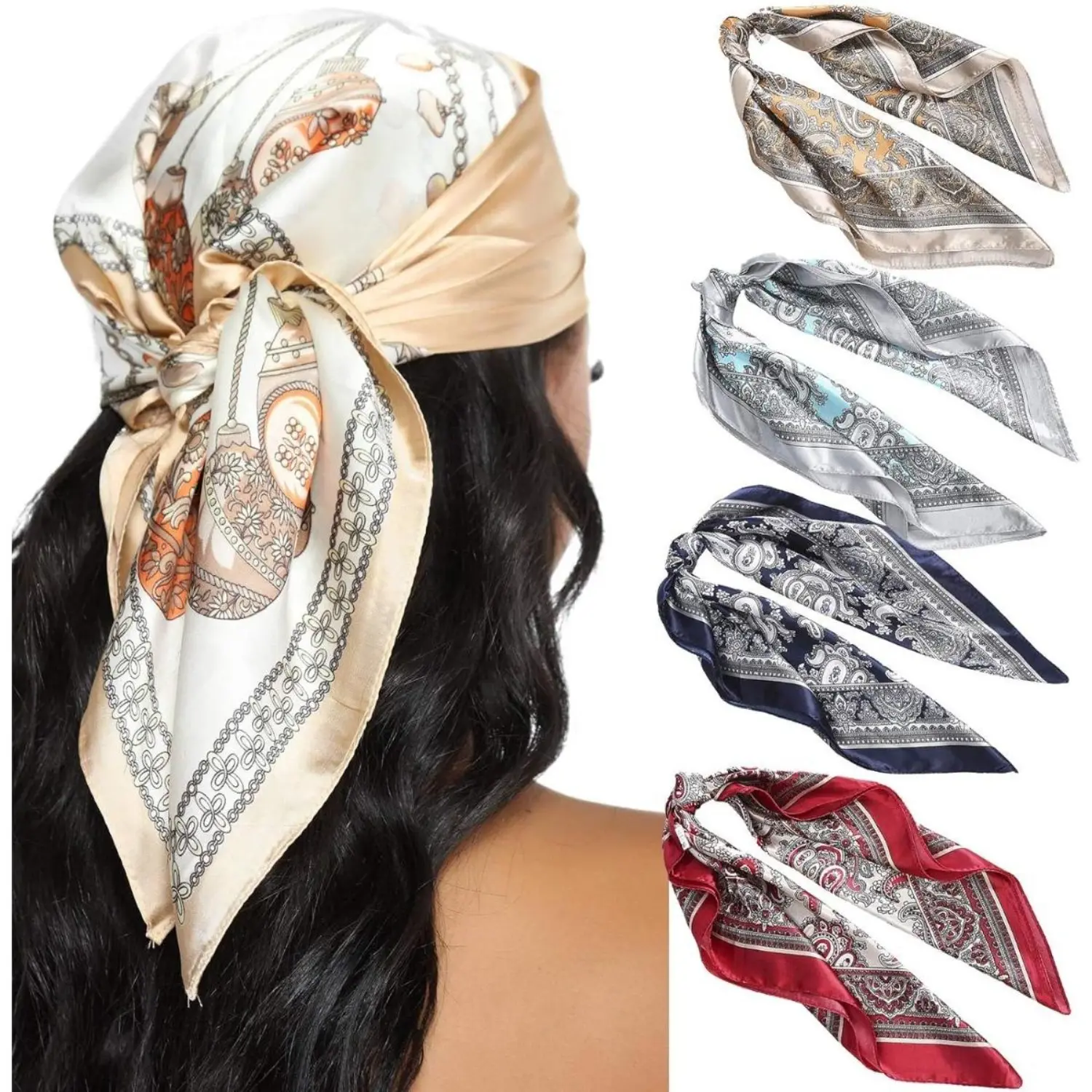 4 Packs 23inch Satin Bandanas for Women Head Scarf, Silk Scarf for Hair Scarf Satin Neck Scarf Silk Hair Bandana Headscarf