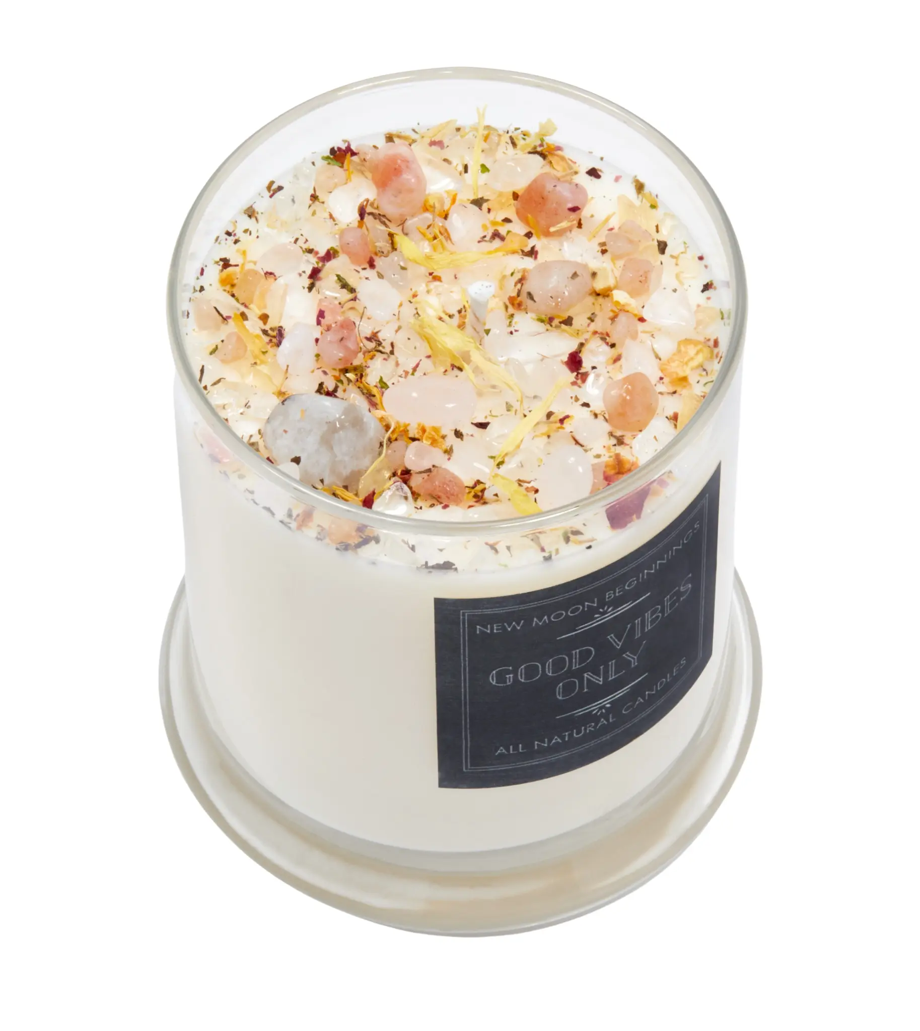 Good Vibes Only Candle by New Moon Beginnings - Negative Energy Cleansing Candle - Soy Crystal Candle