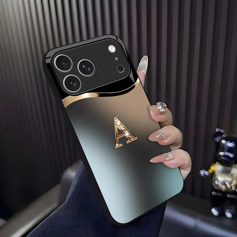 Suitable for [iPhone 17 Pro] high-end phone case🥰,Luxury Gradient Metallic Bling Rhinestone 26 Initial, Trendy Diamond Monogram Letter Phone Cover Gift for Her 952