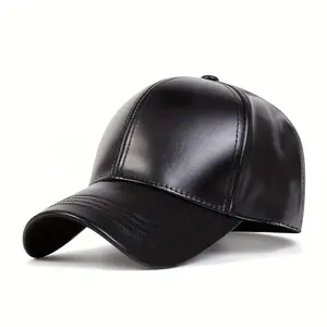 Men'S Faux Leather Baseball Cap - Adjustable Snapback, Warm & Stylish for Fall/Winter Travel, Beach Parties, and Casual Outings, Black, Brown, Navy Blue Options, Winter Headwear |   Casual Style Cap |   Durable Headgear
