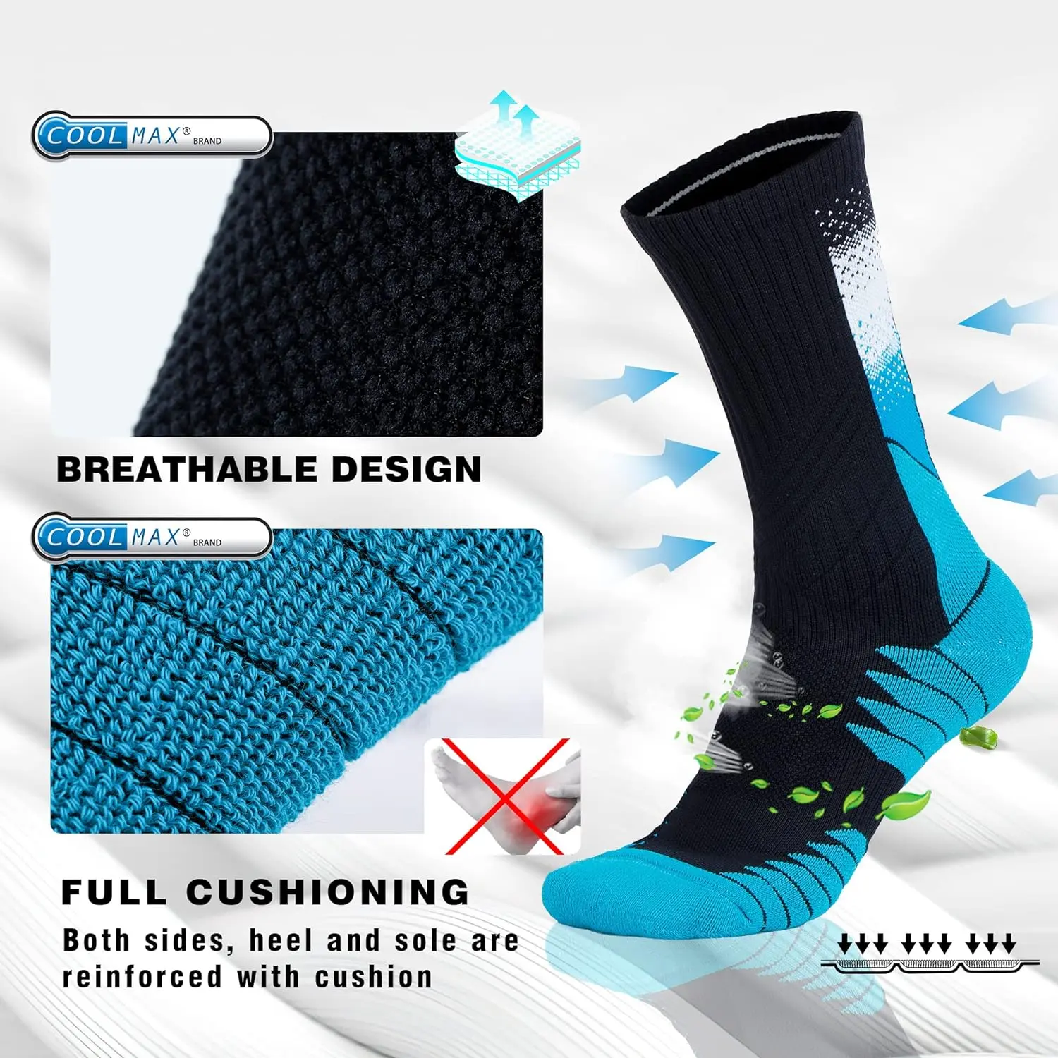 Elite Basketball Athletic Socks, Cushioned Performance Running Sport Crew Sock, Moisture Wicking Seamless No Blister