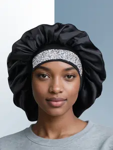 Men Women Soft Comfortable Sleep Cap with Sparkling Rhinestone Headband, Elegant Ladies Sleeping Hat, Adjustable Size, Stylish and Comfortable