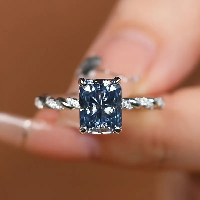 Square Cut Cubic Zirconia Ring, Minimalist Block-Shaped Fashion Band for Women, Sparkling Unisex Promise Jewelry for Wedding, Rings For Women, Block-Shaped Rings