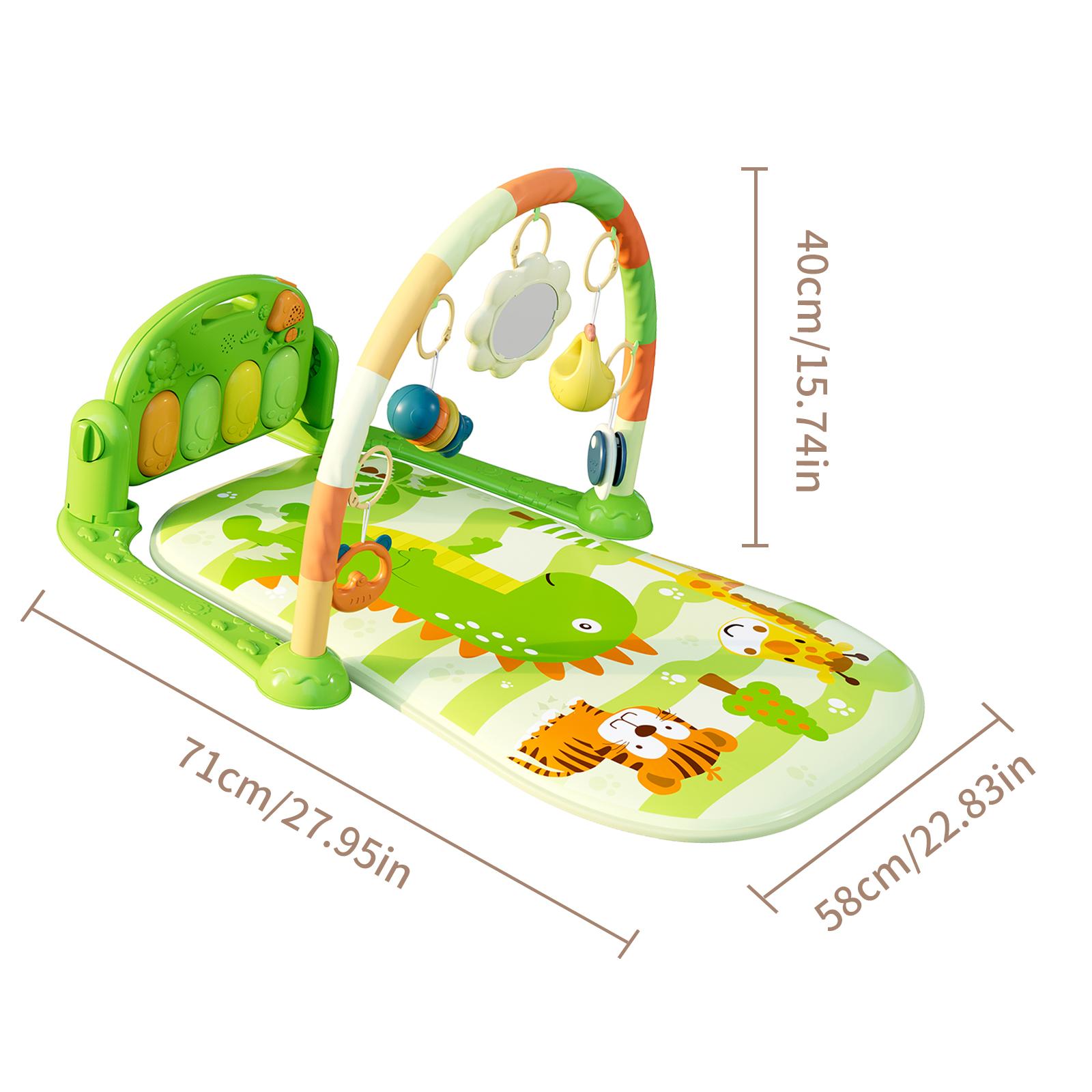 dearlomum Baby Play Mat Baby Gym with Piano Design 5 Sensory Toys Music Lights Blue Gift for Newborn Boys Girls