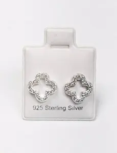 Open Design Flower 4-Leaf Stud Earrings CZ (10mm) - 925 Sterling Silver