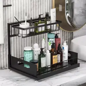 Pull-Out Sink Organizer Cabinet Basket Kitchen Storage Drawer Spice Bowl Plate Layer Rack, Space-Saving Kitchen Accessory