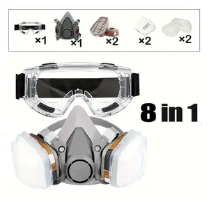 7-piece set -half mask gas mask, halfface and full mask respirator with filter, safety glasses - gasmask suitable for construction work, welding, polishing,paint, dust, spray