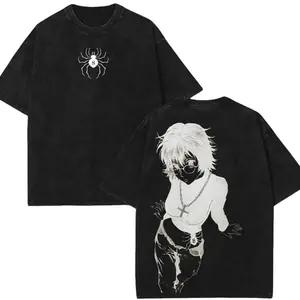 Shizuku Hunter X Hunter, Phantom Troupe Anime Double Printed Vintage Washed Tee Unisex Oversize Heavyweight Cotton T-shirt for Anime Fans and Lovers 7