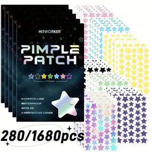 1680 Count HITWORKER Pimple Patches - Hydrocolloid Cover, Hydrocolloid Acne Patch, Star-Shaped Multi-Color, Invisible Under Makeup, Daily Use & Photo Props, 280 Count, Pimple Patches for Face, Light Beige Care Essentials