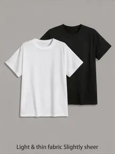 Men's Regular Fit 2 Pcs Solid Round Neck Tee, Short Sleeve Crew Neck T-Shirt for Daily Outdoor Wear, Casual Basic Minimalist Comfy Top for Summer, Menswear Jersey