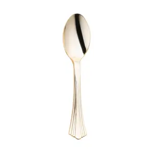 Shiny Metallic Groove Gold Plastic Spoons