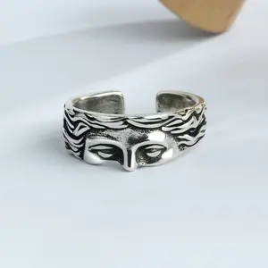 Men's Half Face Adjustable Ring, Vintage Creative Hip Hop Ring, Personalized Open Ring, Unisex