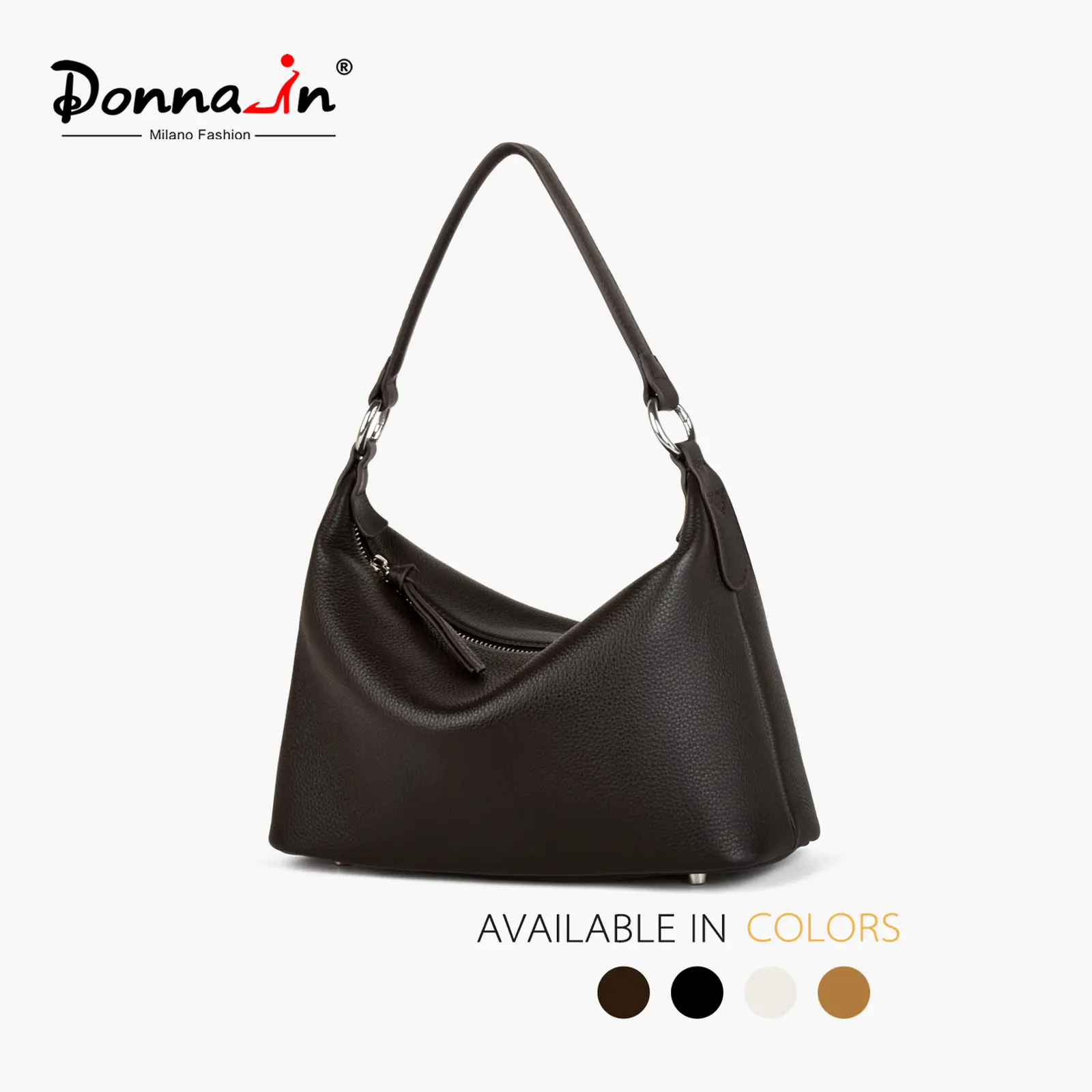 DONNAIN Women's Genuine Leather Dumpling Hobo Bag, Chic Casual Everyday Daily Multi-Pockets Bag with Adjustable Crossbody-Shoulder Strap
