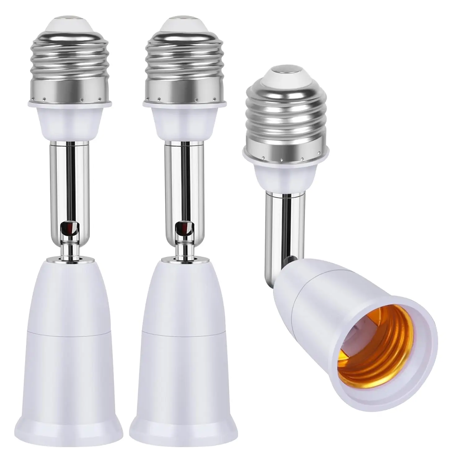 3 Pack Light Socket Extender, E26/E27 4.5 Inch Light Socket Extension, Vertical 180°   Horizontal 350°     Adjustable Medium Screw Base Light Bulb Extension Socket