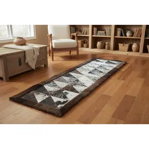 Rectangle Patchwork Runner - Cowhide Center, Bison Edge- 2'x6, Black Speckled