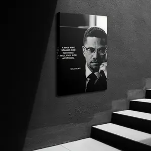 1pc Framed Malcolm X Portrait and Inspirational Quotes Canvas Poster - Black & White Civil Rights Leader Wall Art with Malcolm X Speech, Square Modern Minimalist Decor for Living Room, Office, Dorm - Ideal Birthday & Holiday Gift for History Buffs, A