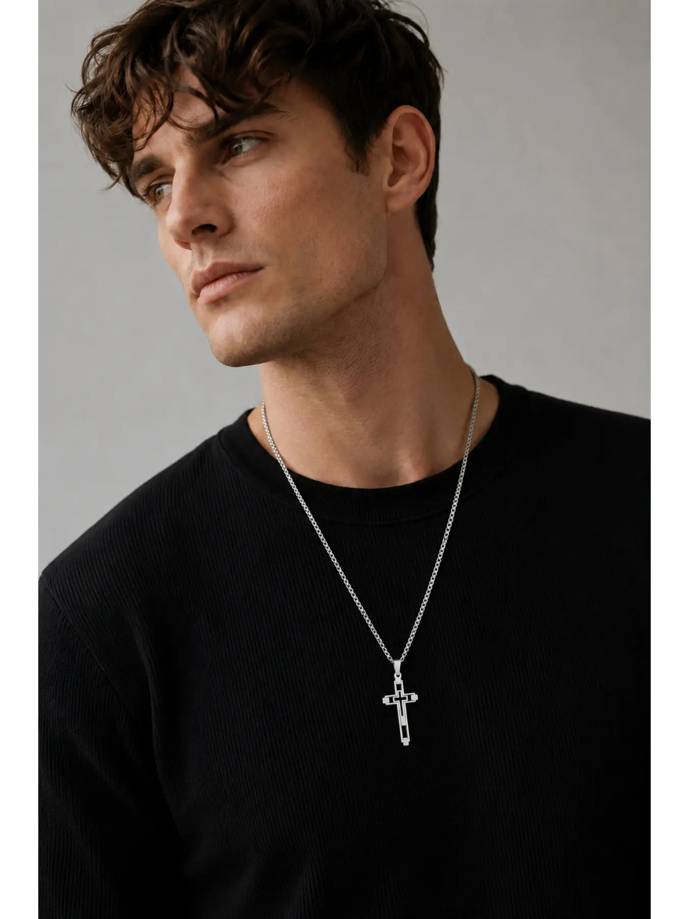 Hollow Double Cross Necklace for Men and Women, Stainless Steel Cross Pendant with Box Chain, Creative Faith Prayer Jewelry, High End Daily Wear Necklace for Streetwear, Party Outfit, Church, Wedding, Christmas, Halloween, Birthday, Anniversary and Holida