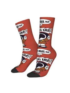 BIIHUDU Men'S Funny Spanish Saying Socks - Cute Cartoon Character Print with "Hola Amigo" & "Hola Amigo" Phrases, Red & Color