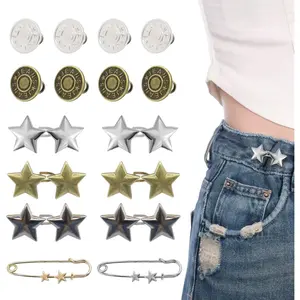 16 Sets Buttons Pins for Loose Jeans Pant  Tightener No Sew Jeans Button ,   Cincher Clip Adjustable Pants Button Tightener Metal  Brooch for Clothing