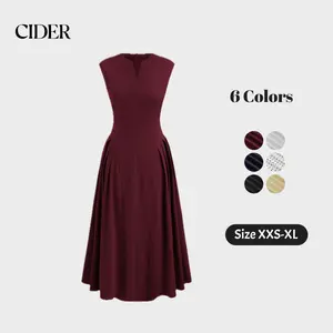 Cider [4 colors, size 0-10] V-neck Solid Pleated Sleeveless Maxi Dress Dealsforyou