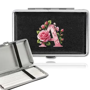 Letter & Flower Pattern Cigarette Case, Portable Durable Cigarette Organizer Case, Dustproof PU Cigarette Storage Box, High-capacity Waterproof Cigar Protective Cover