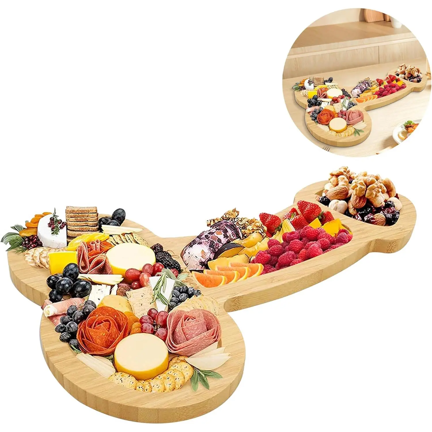 Stylish 16-in Cheese-Shaped Bamboo Charcuterie Board Gift Set - Large Bamboo Cheese Tray, Lightweight BPA-Free Plates, Accessory-Friendly Layout, Ideal Gag Gift for Weddings (Kitchenware Tableware)