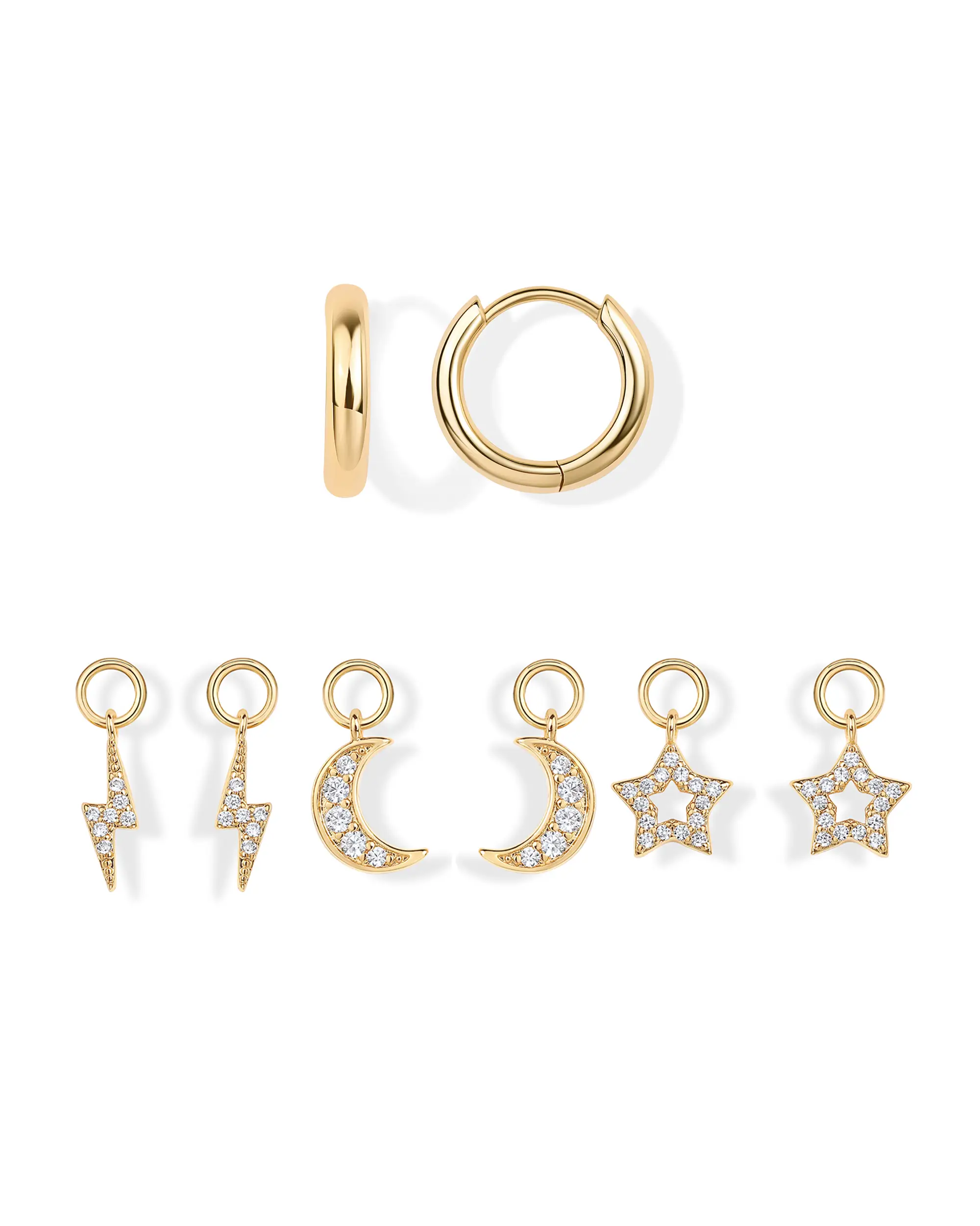 PAVOI 18K Gold Plated Huggie Earrings and Charm Set for Women - Mix and Match Earring Pack with Cubic Zirconia Charms