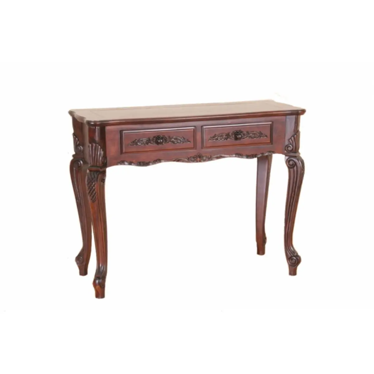 212 MAIN Queen Anne Style Hardwood Hall Table - Mahogany Finish, Carved Details, 2-Drawer Storage, Indoor Furniture