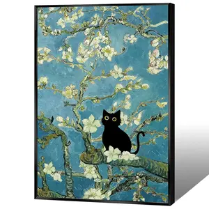 Funny Black Cat Canvas Wall Art, Painting Posters Home Decor, Vintage Abstract Aesthetic Wall Decorations for Living Room Bedroom