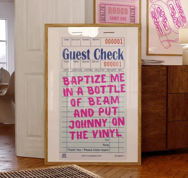 Country Lyrics Wall Art , Revival Lyrics Art, Coastal Cowgirl Poster, Fan Merch, Pink Western Art, Trendy Guest Check Poster No Frame