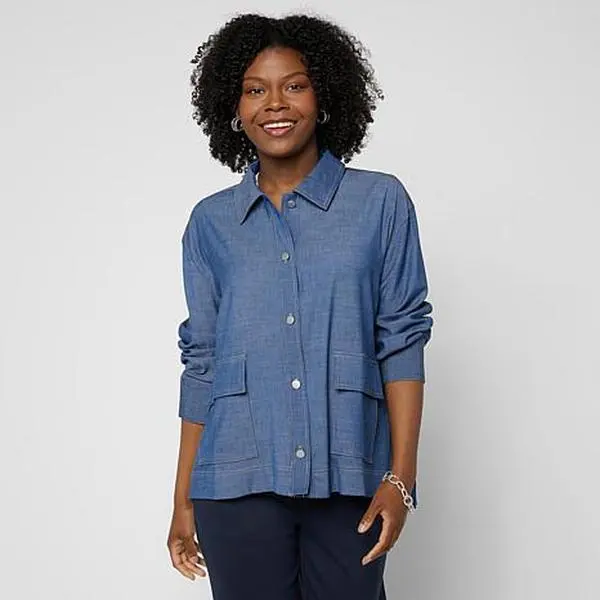 MarlaWynne WynneCollection Pique Tencel Blend Shirt Jacket