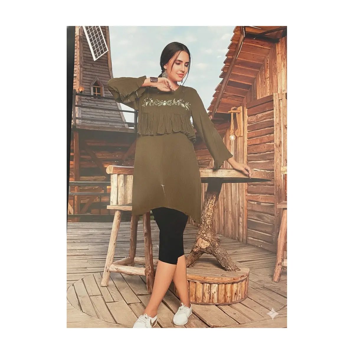 #Bo-1 Brown Embroidered Tunic Top (Kurti)