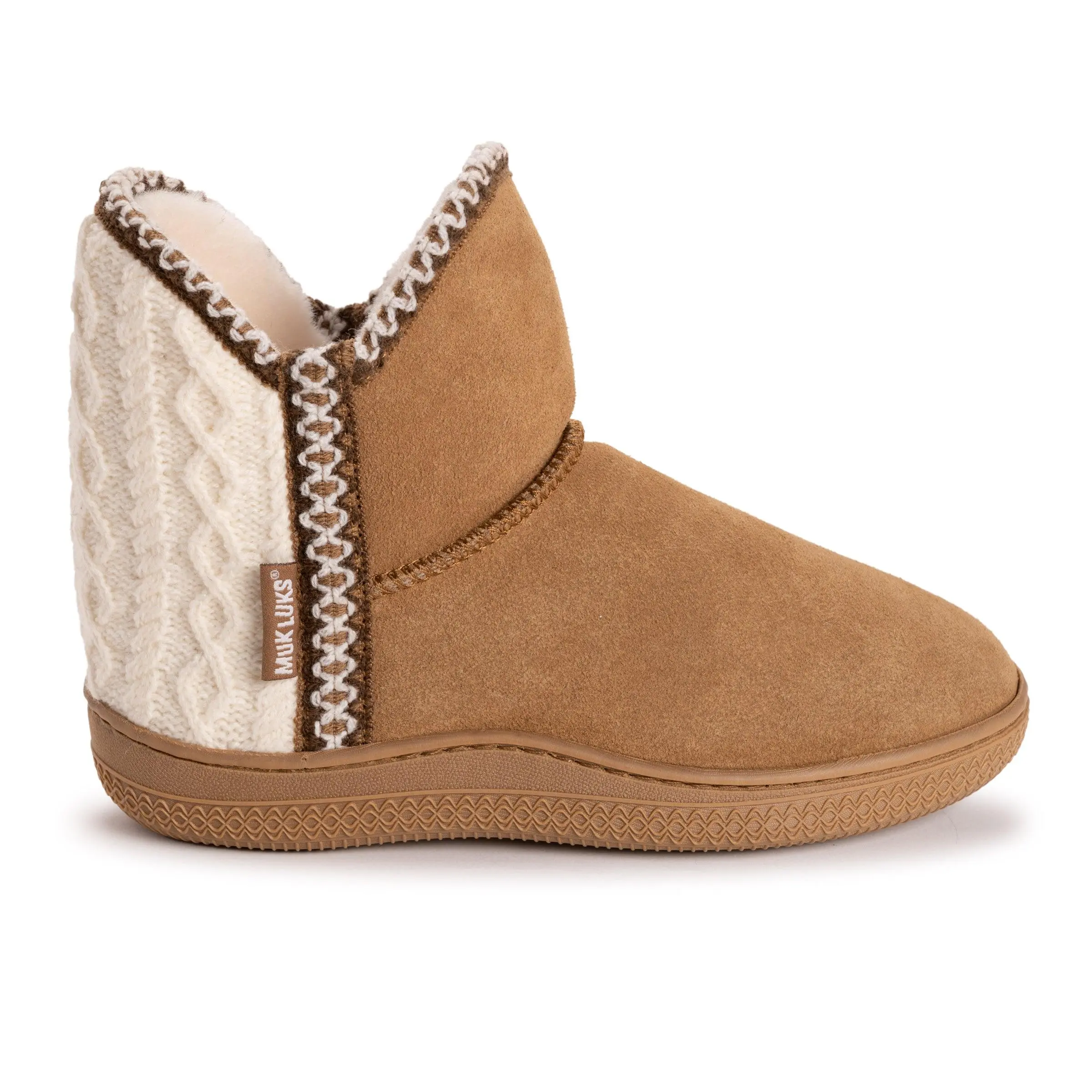 Muk Luks Women's Amira Paige Slippers, Casual Suede Slip-On with Knit Detail, Soft Faux Fur Lining, Foam Insole and Indoor-Outdoor TPR Sole, Polyester Liner, Knit Detailing, Daily Wear, L (9-10), M (7-8)