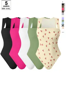 Women Shapewear Sexy Chic Casual Ribbed Strappy Square Neck Sleeveless Tummy Control Tank Tops Bodysuits