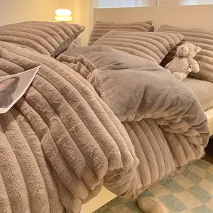 3Pcs winter draw crystal velvet quilt cover three-piece set thickened bedding includes one quilt cover and two pillowcases