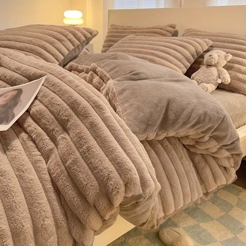 3Pcs winter draw crystal velvet quilt cover three-piece set thickened bedding includes one quilt cover and two pillowcases