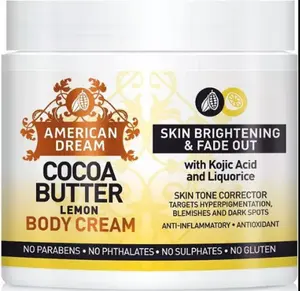 American Dream Cocoa Butter Lemon Brightening Cream Infused with Lemon, Kojic Acid, and Liquorice Skin Tone Corrector Targeting Hyperpigmentation Blemishes and Dark Spots 500 ml 16 oz.