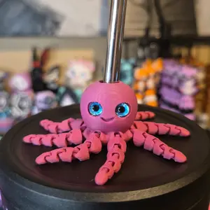 Articulated Octopus glass eyes Fidget Buddy Straw Topper, Drinkware Accessory