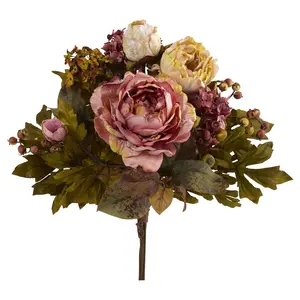 Nearly Natural 17" Peony Flower Bouquet (Set of2)