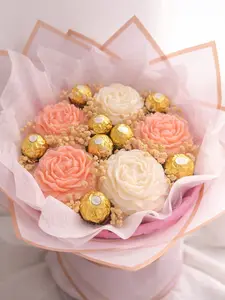 Grace in Bloom Mother's Day Gift Set with Handcrafted Floral Candle & Gold Foil Hazelnut Chocolates for Elegant Decoration