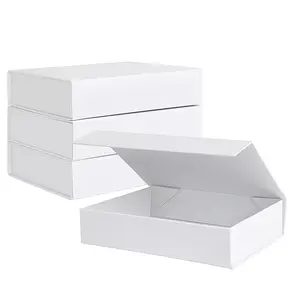 2 Pack White Magnetic Gift Boxes with Lid – Small Rectangle Rigid Boxes for Gifts, 7 x 5 x 1.6 Inch, Glossy Finish, Reusable Presentation Packaging