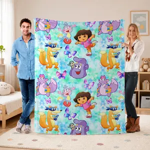 Cute Dora Explorer Flannel Throw Blanket for Kids, Soft Cozy Cartoon Character Fleece Blanket, Lightweight AC Blanket for Bed Sofa Couch, Gift for Girls Boys Anime Fans All Season Use