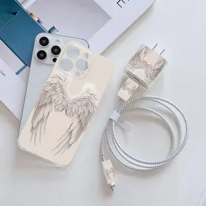 6 Piece Set Transparent Angel Wings Phone Case, Charger Head Cover, Cable Protector, Storage Rope, Data Line Protection, iPhone 6-17 Pro Max