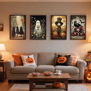 4 Pack Paint by Numbers Kit for Adults - Wooden Easel, Halloween Paint by Numbers with Frame, Halloween Adult Painting by Number Kits on Canvas, Easy Oil Painting Arts Gift Wall Decor 8x12inch