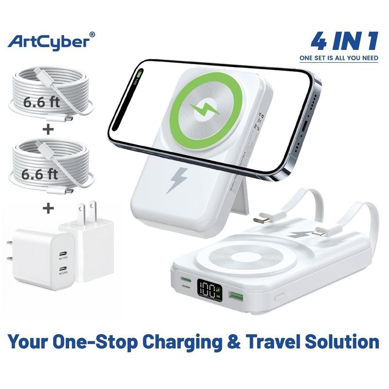 4-in-1 Magnetic Power Bank Gift Set – 10000mAh Foldable Charger with 20W Fast Adapter & 2×2M Charging Cables – Multi-Device Charging for iPhone & Android – Perfect Valentine’s Day Gift